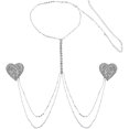 thumbnail image 1 of Women Glitter Rhinestone Nipple Cover Chest Breast Chain Adhesive Pasties Tassel Body Jewelry For Rave Festival, 1 of 5