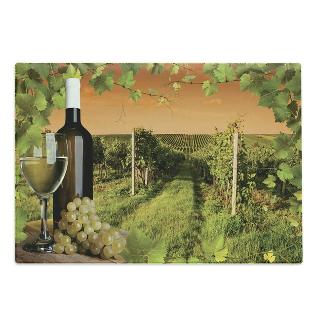 Winery Cutting Board, Bottle and Glass of Wine and Vineyards of Sunset ...