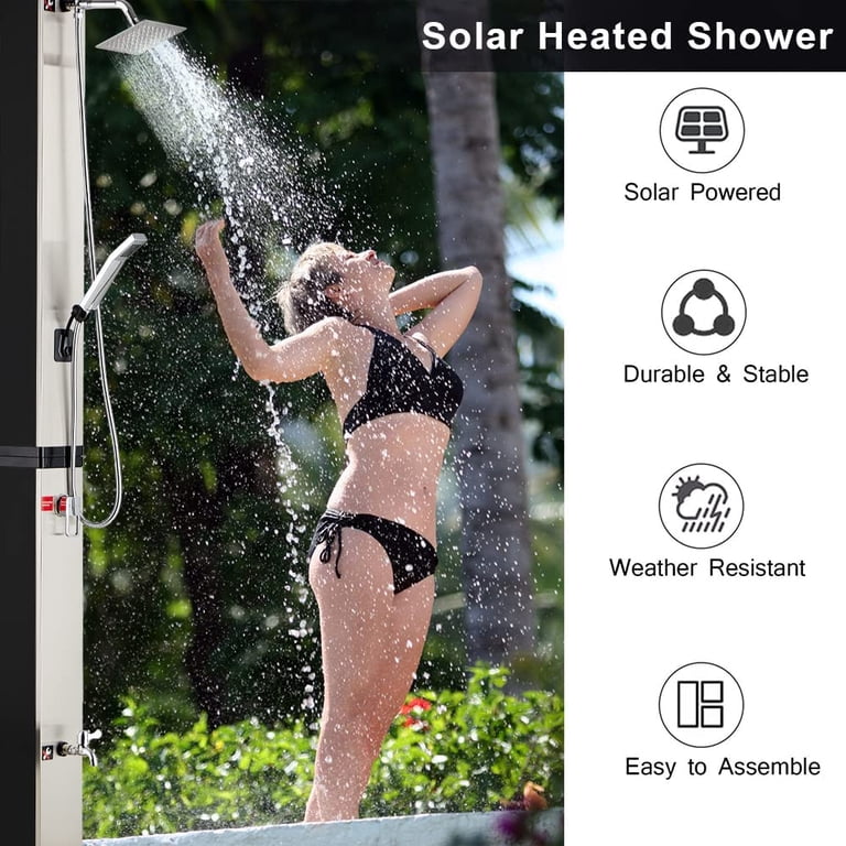 AMGYM Outdoor Solar Shower Stainless Steel Brushed 11 Gallon Solar Heated  Outdoor Shower with Rain Shower u0026 Hand Shower u0026 Foot Shower for Outdoor  Backyard Garden Pool Beach - Walmart.com