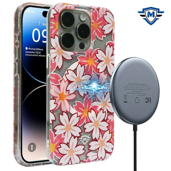 Designed for Apple iPhone 15 Pro (6.1") Floral Flowers Design Transparent Hybrid TPU PC Shockproof Compatible with Magsafe Magnetic Circle Phone Case Cover [Bauhinia Orchid]