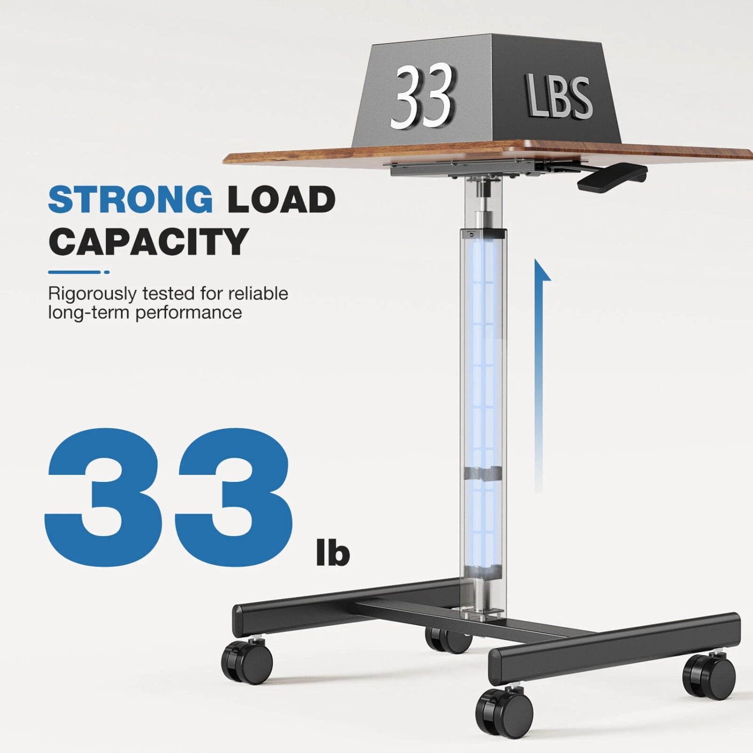 Small Mobile Standing Desk, Adjustable Rolling Laptop Table with Locking Wheels for Home Office, Rust Brown