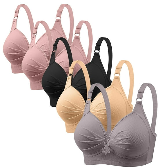 Zkozptok 5 Pack Women's Seamless Comfortable Bra Wireless Everyday Adjustable V Neck Bras Ladies Push Up Bra