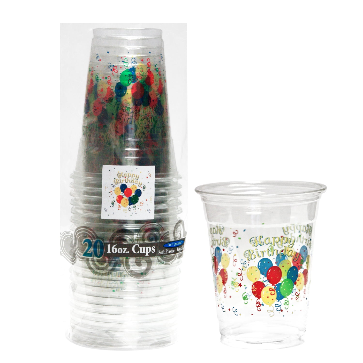 1 Party Essentials 16 Oz. Soft Plastic Cups Happy Birthday 20 Ct