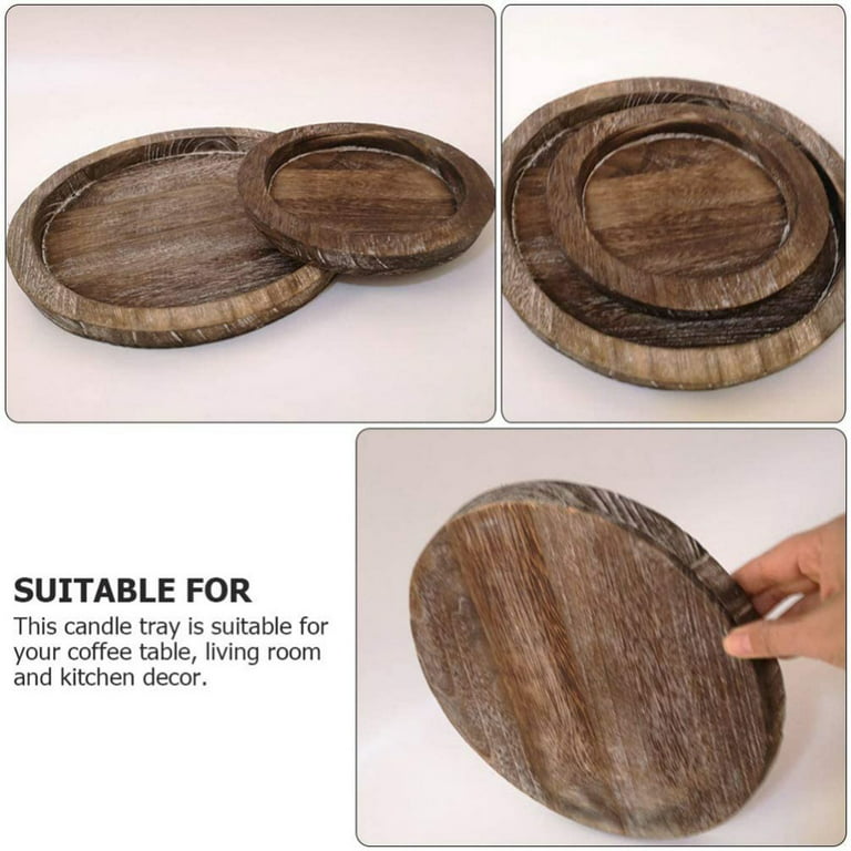 Round Wood Tray Candle Holder Set of 1 Rustic Round Wooden Trays with Metal Handles for Coffee Table Farmhouse Decorative Tray Plates Holder for