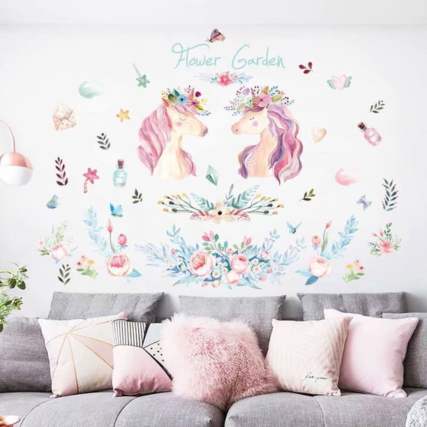 Adhesivo de pared de unicornio: adhesivo de unicornio extraíble con forma de corazón y película reflectante y película reflectante, adecuado para fiestas de cumpleaños y guardería (los estilos de imagen se envían al azar) ER