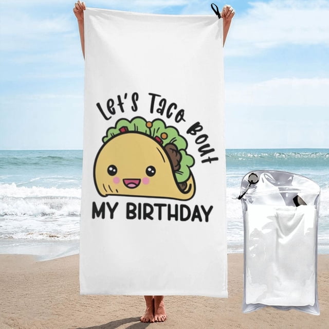 Toalla de playa divertida Let's Taco Bout My Birthday, toallas de baño de microfibra, manta de playa suave para desfiles, natación, yoga, mujeres y hombres