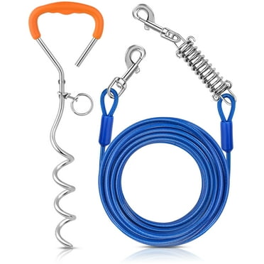 Petbobi Dog Stake and Tie Out Cable 30ft up to 120LBS Medium Large Dog, Rust-Proof Chew-Proof Dog Runner Leash Tether with Spring for Outdoor Yard, Camping, Backyard Ground