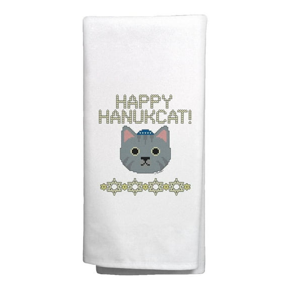 ThisWear Cat Hanukkah Hanukkah Happy Hanukcat Decorative Kitchen Towel White