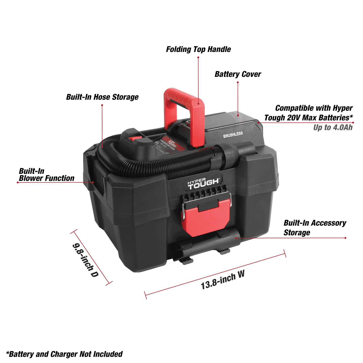 Hyper Tough 1.5-Gallon Wet Dry Vacuum, 20V Max, Cordless, Tool Only
