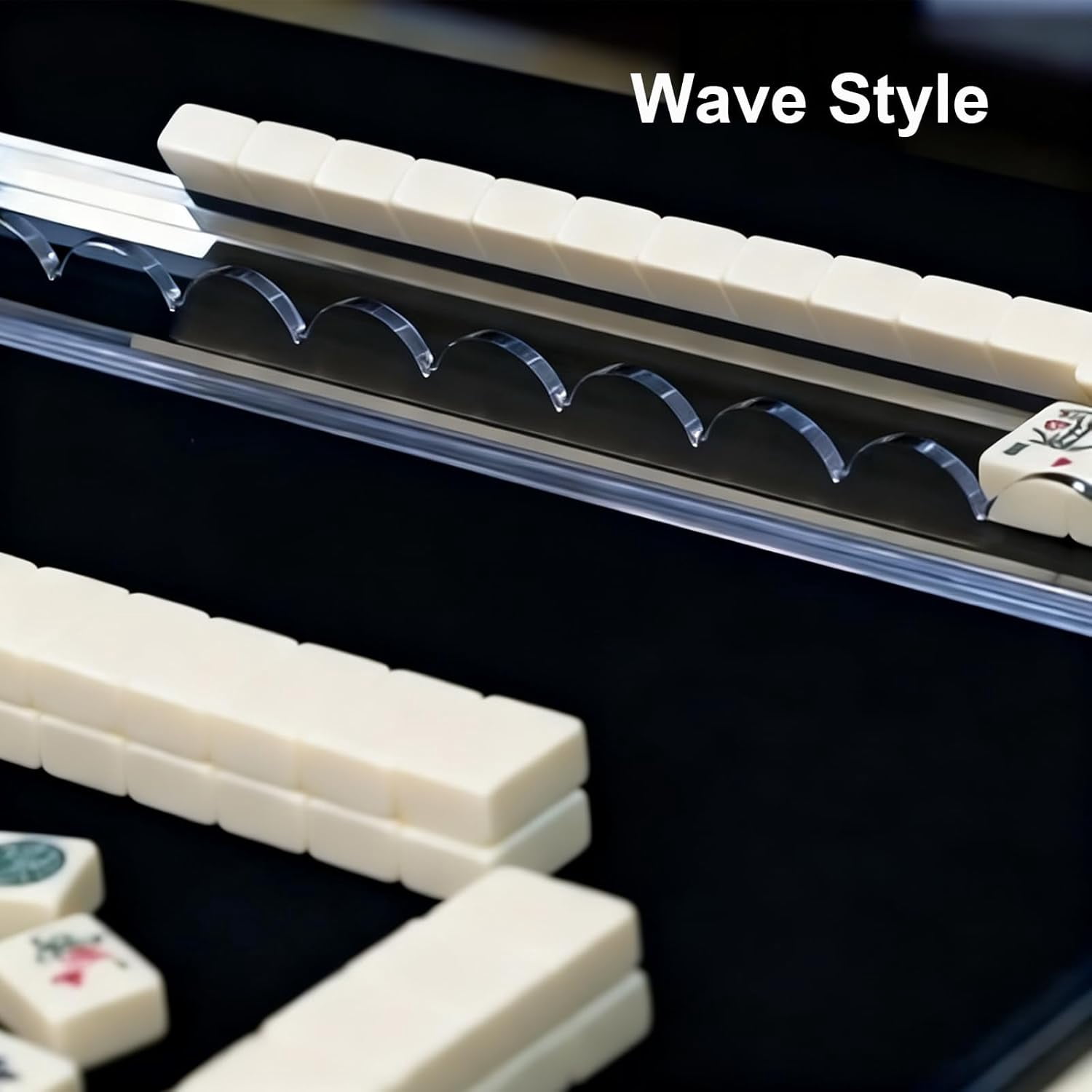 Mahjong Racks with Pushers, Set of 4 Acrylic Mahjong Racks with Magnetically Attached Mahjong Pushers, Easy to Use for Home Game Nights (Transparent)