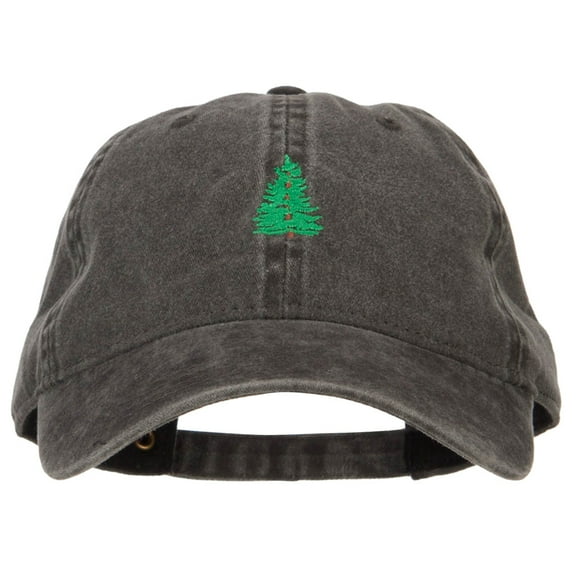 Pine Tree Embroidered Washed Buckle Cap - Black OSFM