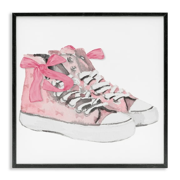 Stupell Industries Simple Pink Bow Sneakers Fashion Painting Black Framed Art Print Wall Art, 12 x 12