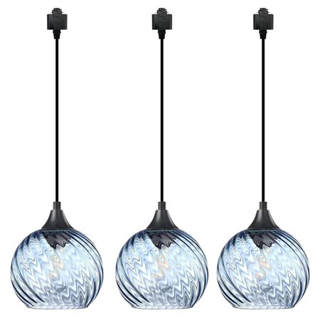 

Kiven H-Type track lighting pendants Modern h track pendant lights with Blue Glass Globe Decorative Track Lighting Fixture for Kitchen Island Hallway Restaurant(3-Light)