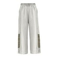 thumbnail image 4 of BLOCLOALO Baggy Pants Wide Leg Pants Women's Boho Embroidered Linen Palazzo Pants Wide Leg Cropped Pant Casual Flowy Mid Waist Trousers Pants Flowy Pants Lounge Pants Comfortable Pants White L, 4 of 4