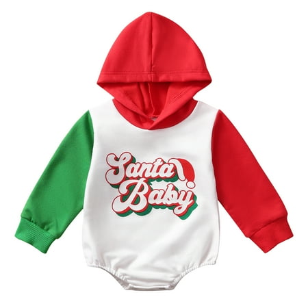 

MAXCOZY Baby Christmas Outfit Girl Boy Santa Baby Sweatshirt Romper Oversized Long Sleeve Hooded Onesie Fall Christmas Baby Clothes 0-12 Months