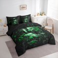 thumbnail image 2 of Homewish Spooky Halloween Skull 7 Pieces Full Size Bedding Sets,Green Rose Floral Full Size Bed in a Bag,Black Reversible, 2 of 8