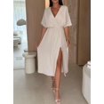 thumbnail image 2 of Women's Slit Surplice Midi Dress with Half Sleeve Perfect for Day to Night Events 100% Polyester Fabric for daily wear, 2 of 9