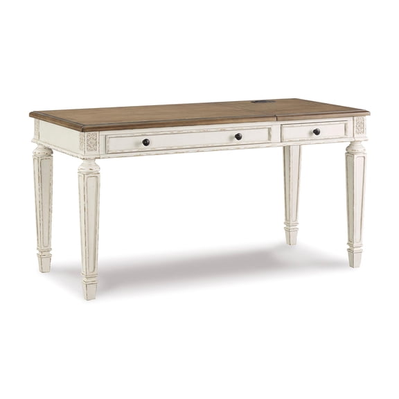 Signature Design by Ashley Realyn 60" Farmhouse Lift Top Desk with USB Charging - White and Brown Two-Tone Finish