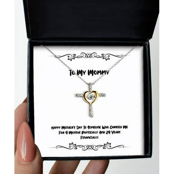 amangny Happy Mother's Day to Someone Who Carried Me for 9 Months Physically and 29. Mommy Cross Dancing Necklace, Sarcastic Mommy Gifts, for Mom