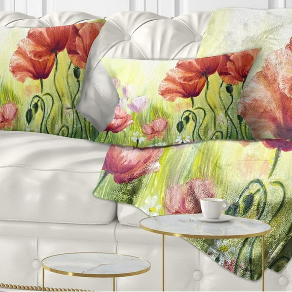 Designart Poppies in Morning - Floral Throw Pillow - 12x20