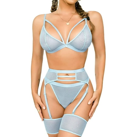 

Popiv Women Sexy Lingerie Strappy Lace Garter Lingerie Sets High Waisted Sheer Mesh Lingerie