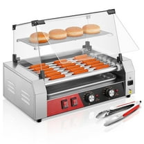 FOHERE Electric Hot Dog Roller, 18-24 Hot Hogs, 7 Roller Grill Cooker Machine Backsplash & Shelf 1050W