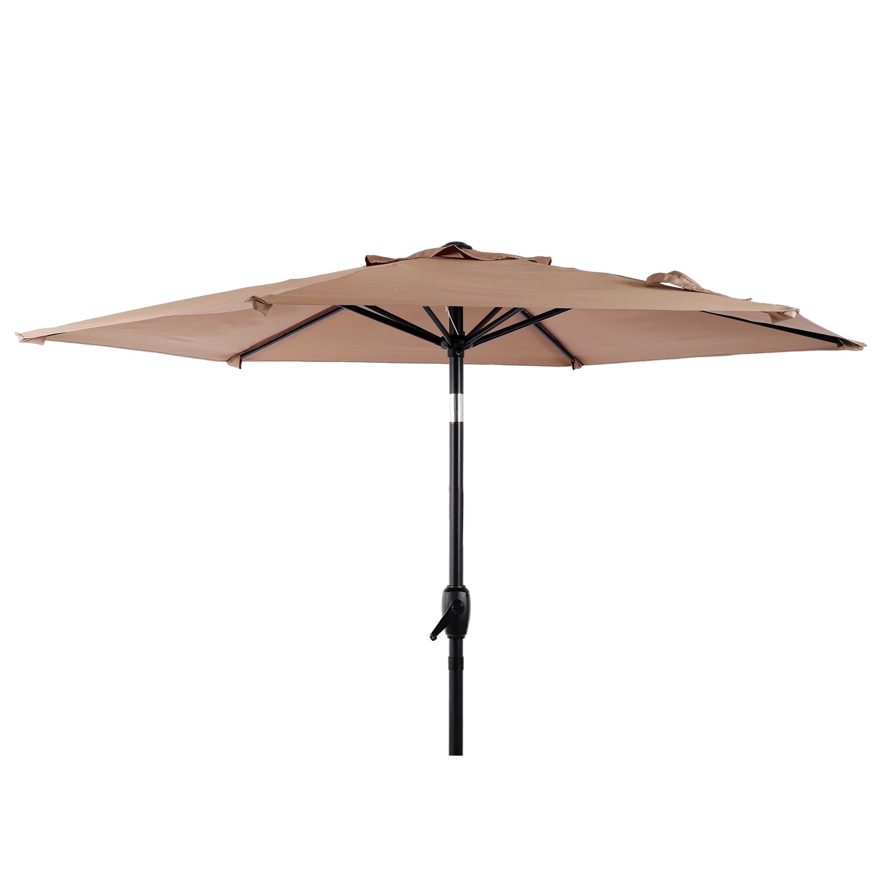 10FT Brown Outdoor Patio Market Umbrella with Crank & Push Button 45° Tilt, 6-Rib Iron Pole PA Waterproof Polyester Canopy for Garden Deck Pool Backyard, Base Not Included