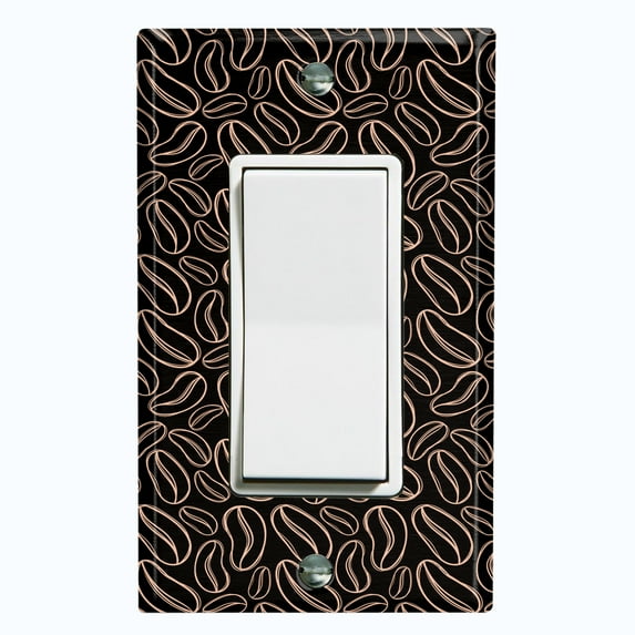 Metal Light Switch Wall Plate Outlet Cover (Coffee Espresso Mocha Bean Black Pattern - Single Rocker)