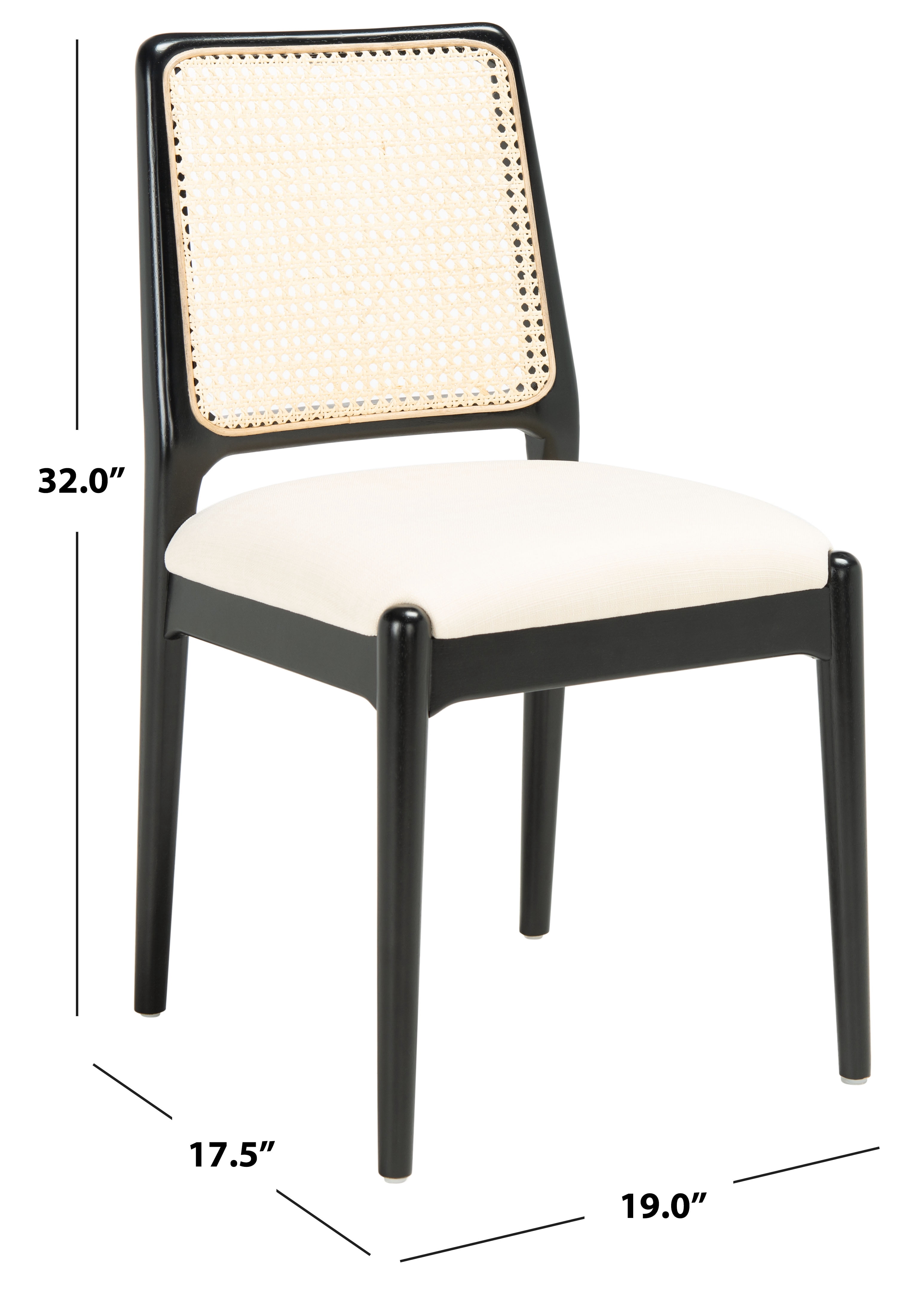 SAFAVIEH Reinhardt Rattan Dining Chair, Black/White, Set of 2 (19 in. W x 17.5 in. D x 32 in. H)