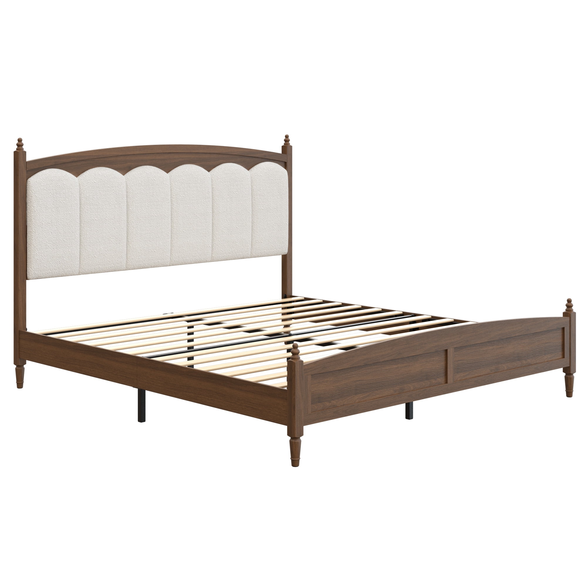 Howcool King Size Wood Platform Bed Frame with Upholstered Boucle Headboard,800lbs,Noise-Free,Under-Bed Storage,Brown