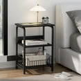 thumbnail image 2 of End Table Side Table Black Wooden 3 Tiers Nightstand Industrial Retro Storage Shelf for Living Room Bedroom Kitchen Family and Office,Stable Wood and Metal Frame, 2 of 3