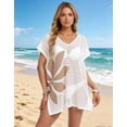 thumbnail image 2 of Women's Batwing Crochet Mesh Swim Cover Up V-Neck Side Slit Beach Tunic Oversized Floral Pattern Bathing Suit Cover Up, 2 of 6