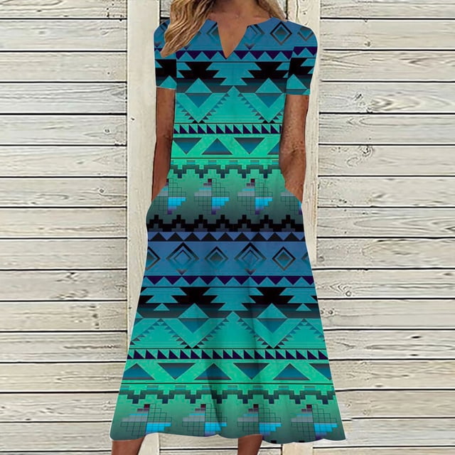 Robes pour Femmes 2024 Été Surdimensionné Décontracté Manches Courtes Col en V Robe Imprimée Robe Ample 50 % de Réduction!