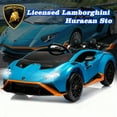 thumbnail image 2 of Lamborghini 24V Kids Electric Car, Licensed Huracan Sto Battery Powered Ride On Car with 4 Wheels Spring Suspension for Age 3-8, Remote Control Ride On Toys Speeds 1.86-5.59 MPH, LED Lights, Blue, 2 of 7