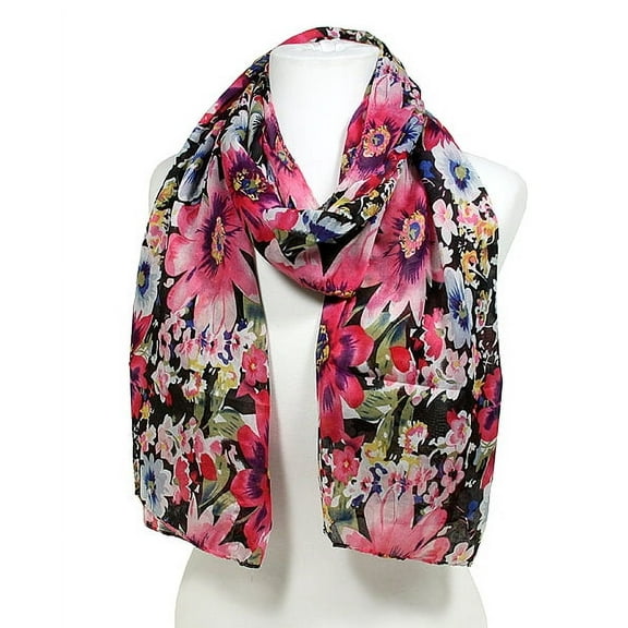 Scarf - Fabric Scarf - Floral Print - Black - SF-SSF25106BK