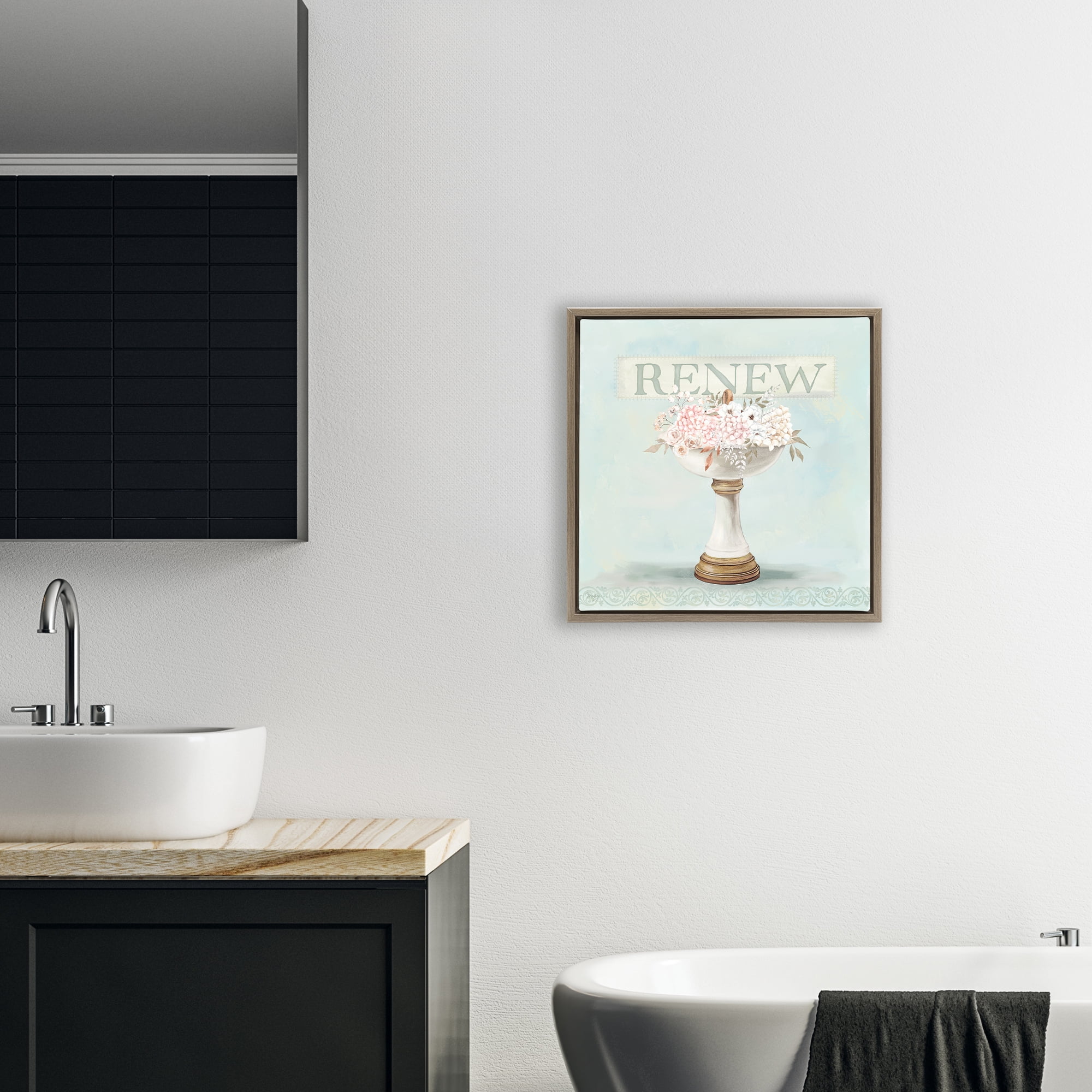 Stupell Industries Renew Floral Sink Brown Framed Floater Canvas Wall Art, design by Mollie B.