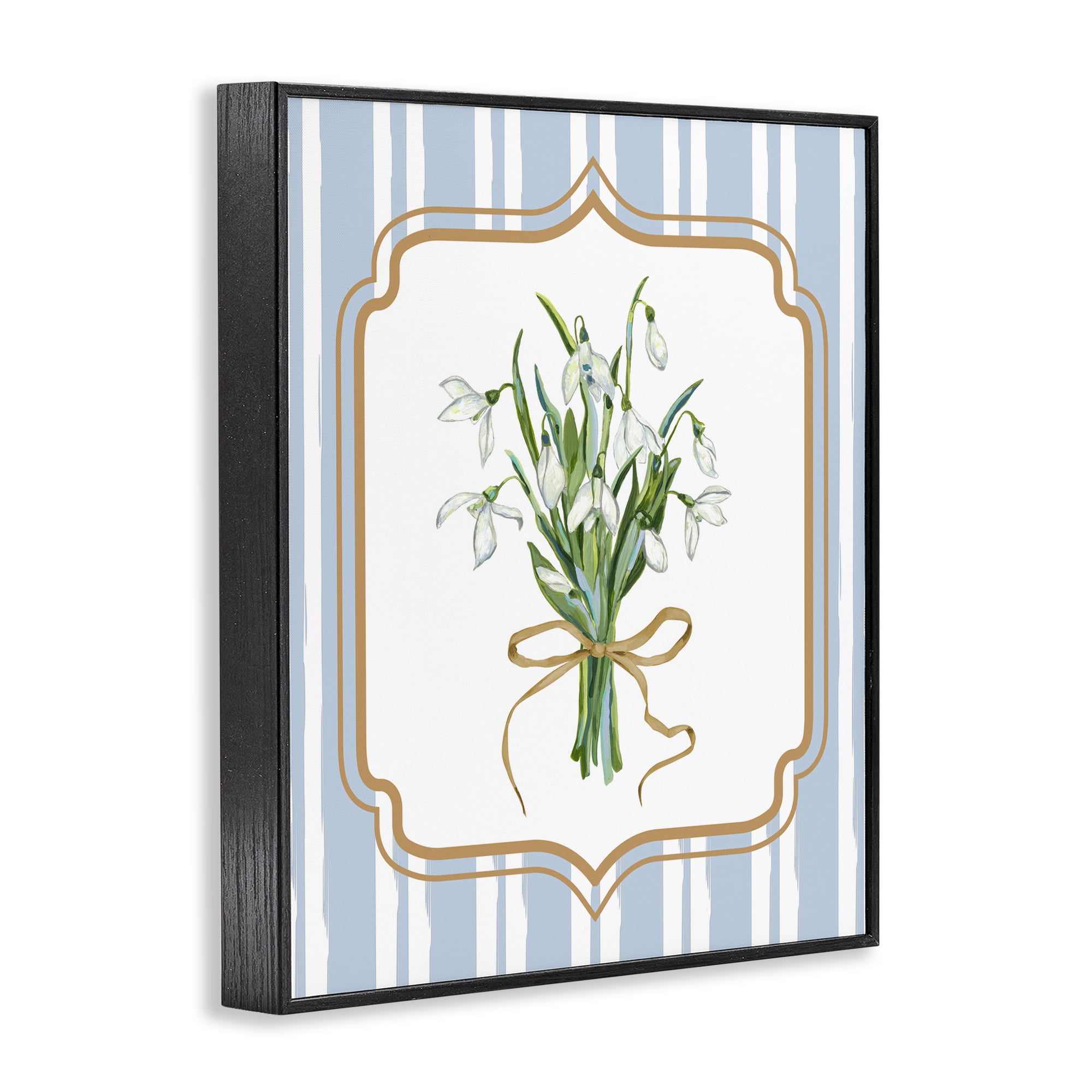 White Flower Bundle on Stripes Black Framed Giclee Art, design by Adonna Ebrahimi