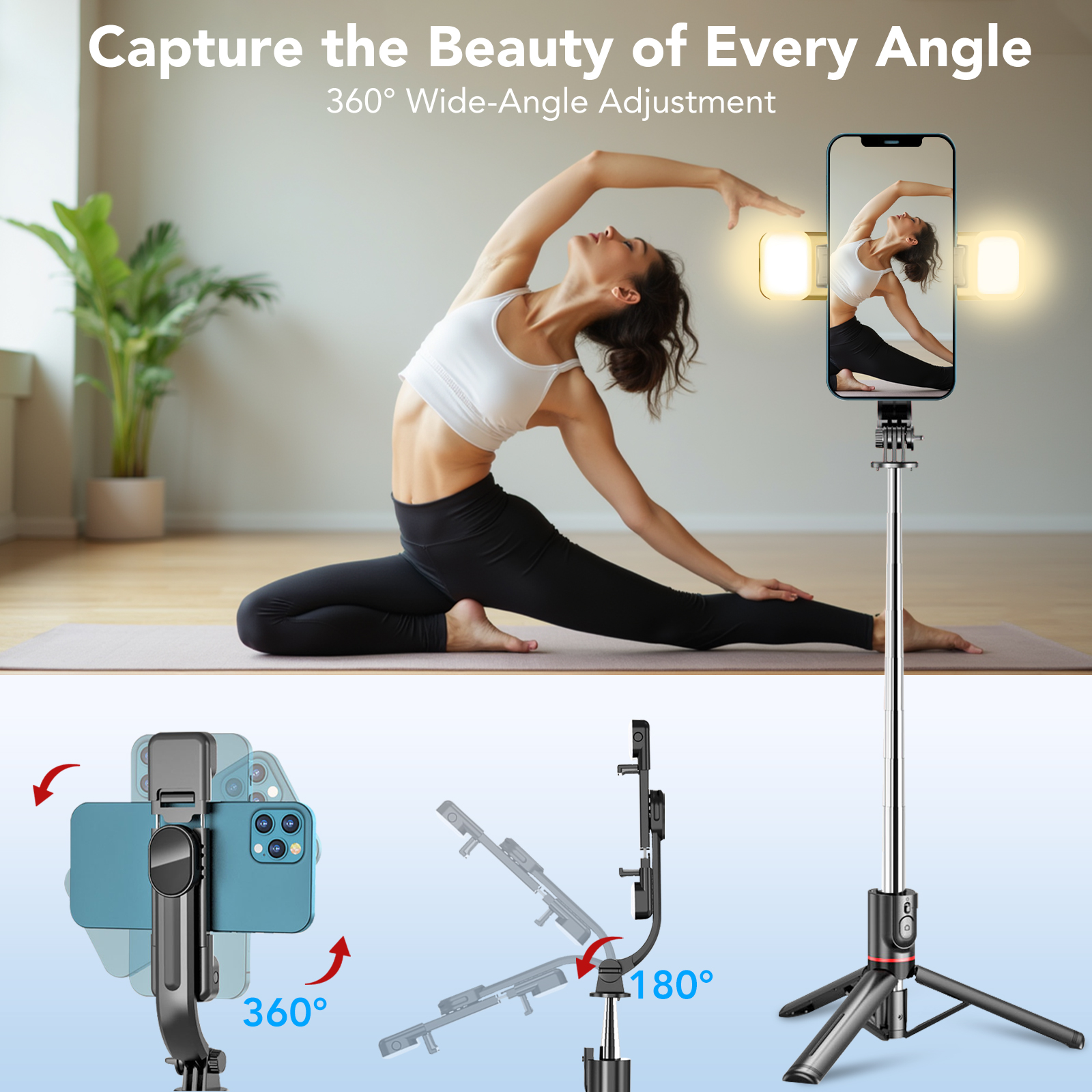 VAMOUT 45" Selfie Stick Tripod with Bluetooth Remote and Fill Lights photo 7