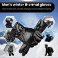 thumbnail image 3 of 1 Pair Men Motor Gloves Windproof Smooth Faux Leather Solid Color Elastic Wrist Fiver Fingers Warm Touch Screen Anti-slip Men Riding Gloves, 3 of 5