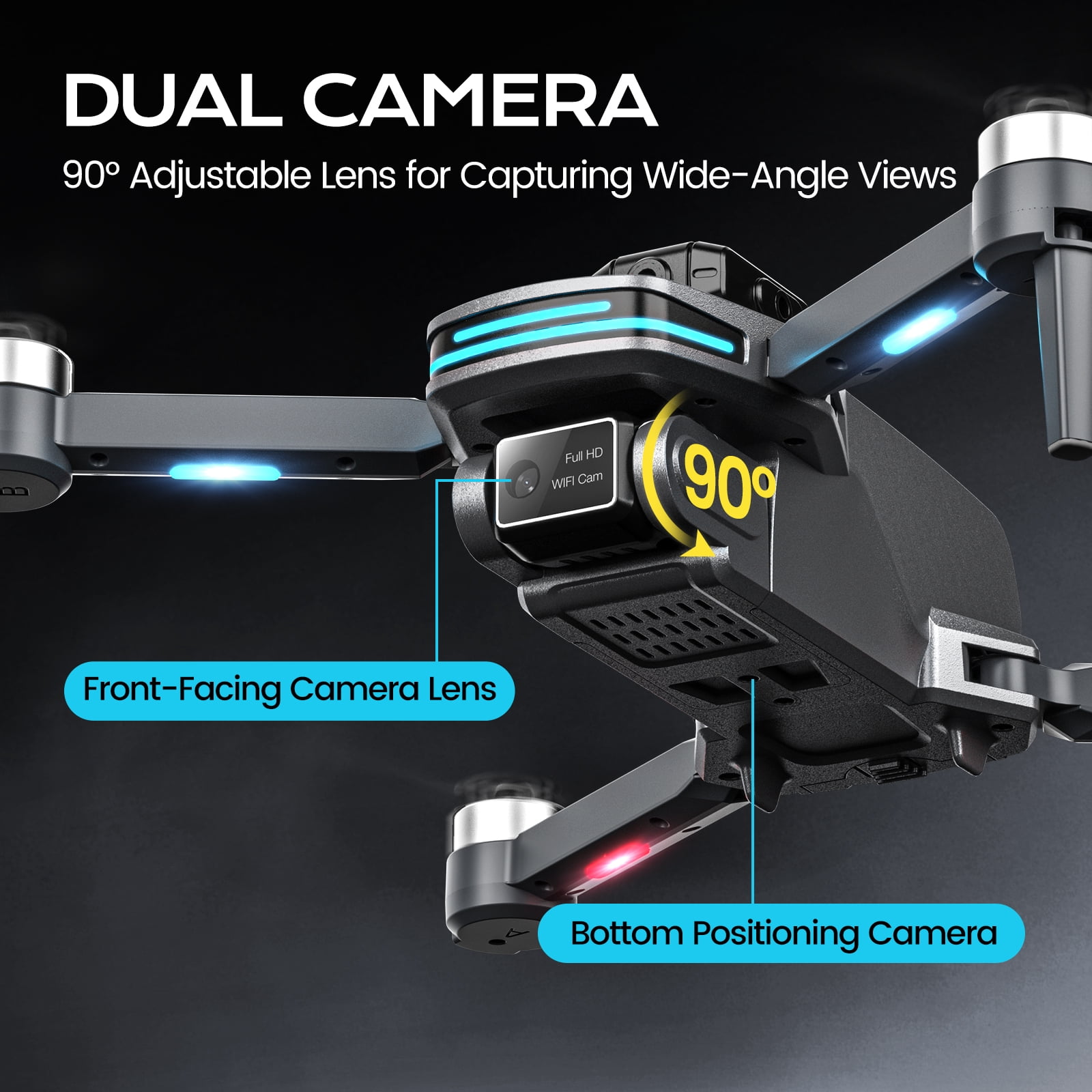 Wefone S101S Foldable Drone with Dual Camera for Beginners, Optical Flow Positioning, 2 Batteries, Gray