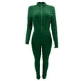 thumbnail image 4 of SMihono Bubble Texture Workout Jumpsuit for Women Zip Up Stand Collar Bodycon Romper Fashion Trendy One Piece Long Bodysuit Army Green 4, 4 of 6