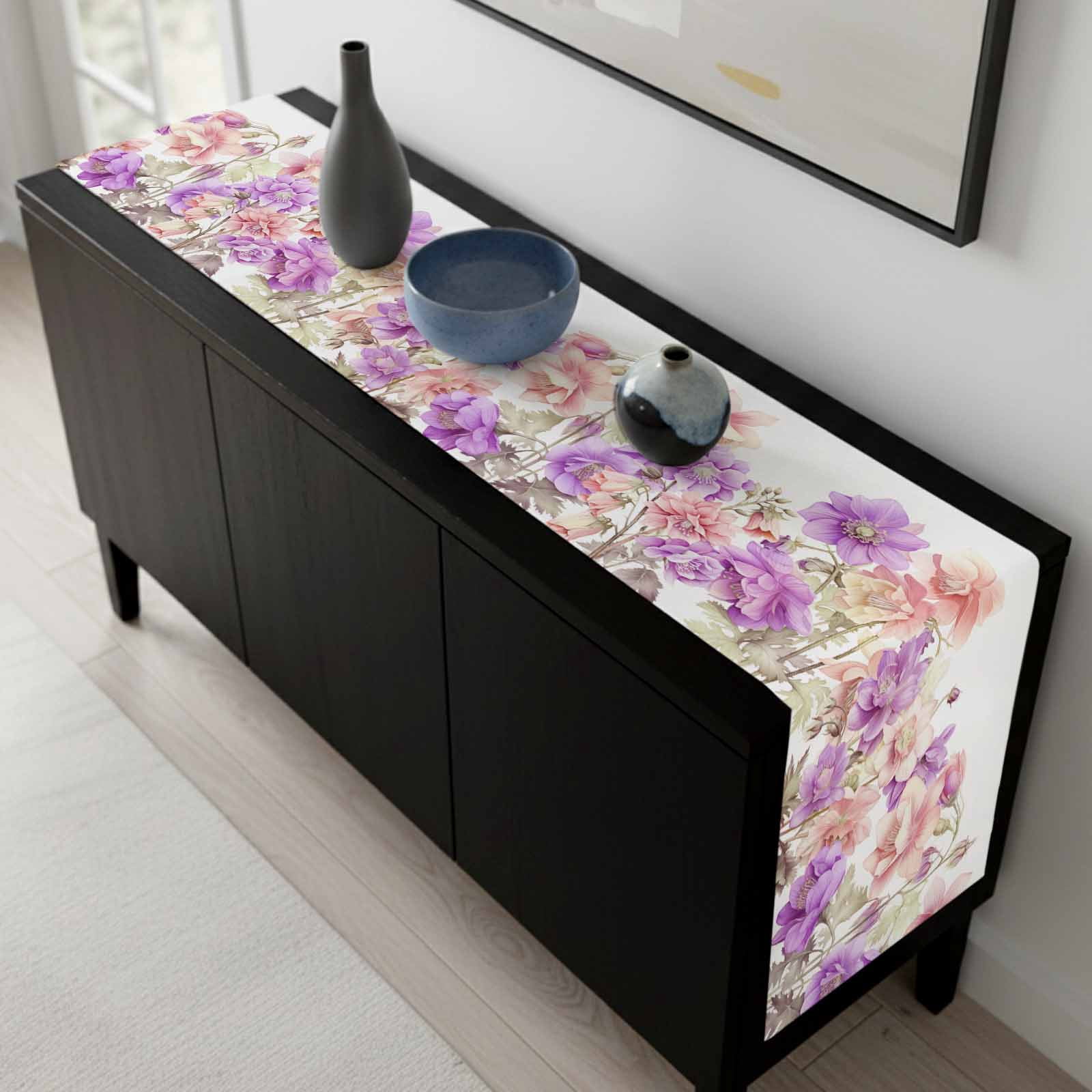 Pink Purple Spring Floral Table Runner 72 Inches Long, Summer Flower Botanical Kitchen Coffee Dining Table Decoration for Home Party Birthday Wedding Home Decor 18x72 Inches