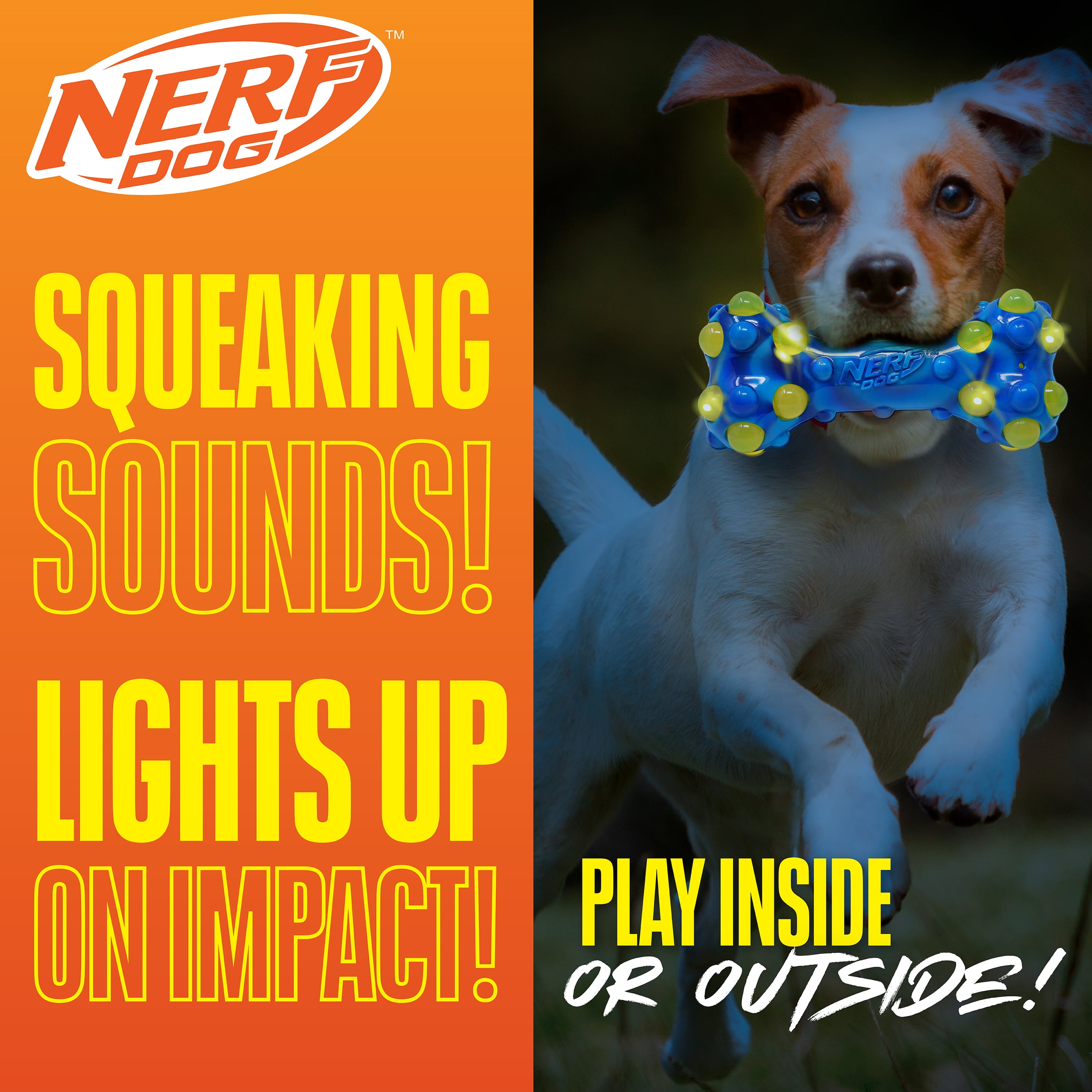 Nerf Dog TPR Bubble Light Up & Squeak Bone, 7 inch