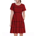 thumbnail image 1 of Balery Red Black Houndstooth Vestidos sueltos de manga corta para mujer, vestidos de verano 2025, vestidos casuales de corte A con vuelo., 1 of 6