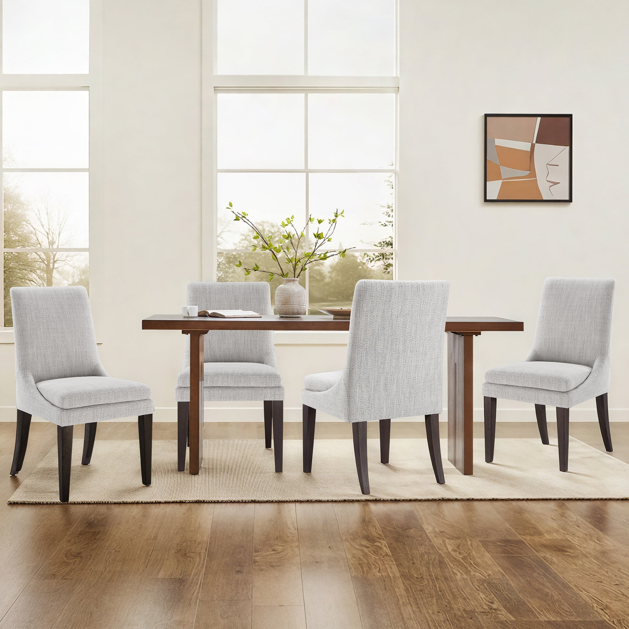 Spruce & Spring Modern Upholstered Dining Chair with Double-layed Cushioned Seat Set of 2, Ivory White