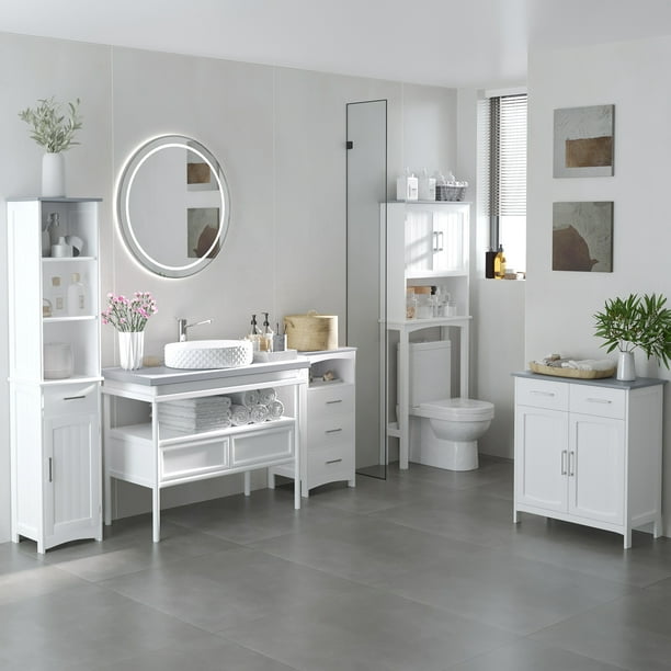 Meuble de Toilette WC Armoire avec Etagère - COSTWAY - Blanc - Salle de  bain - Contemporain - Design