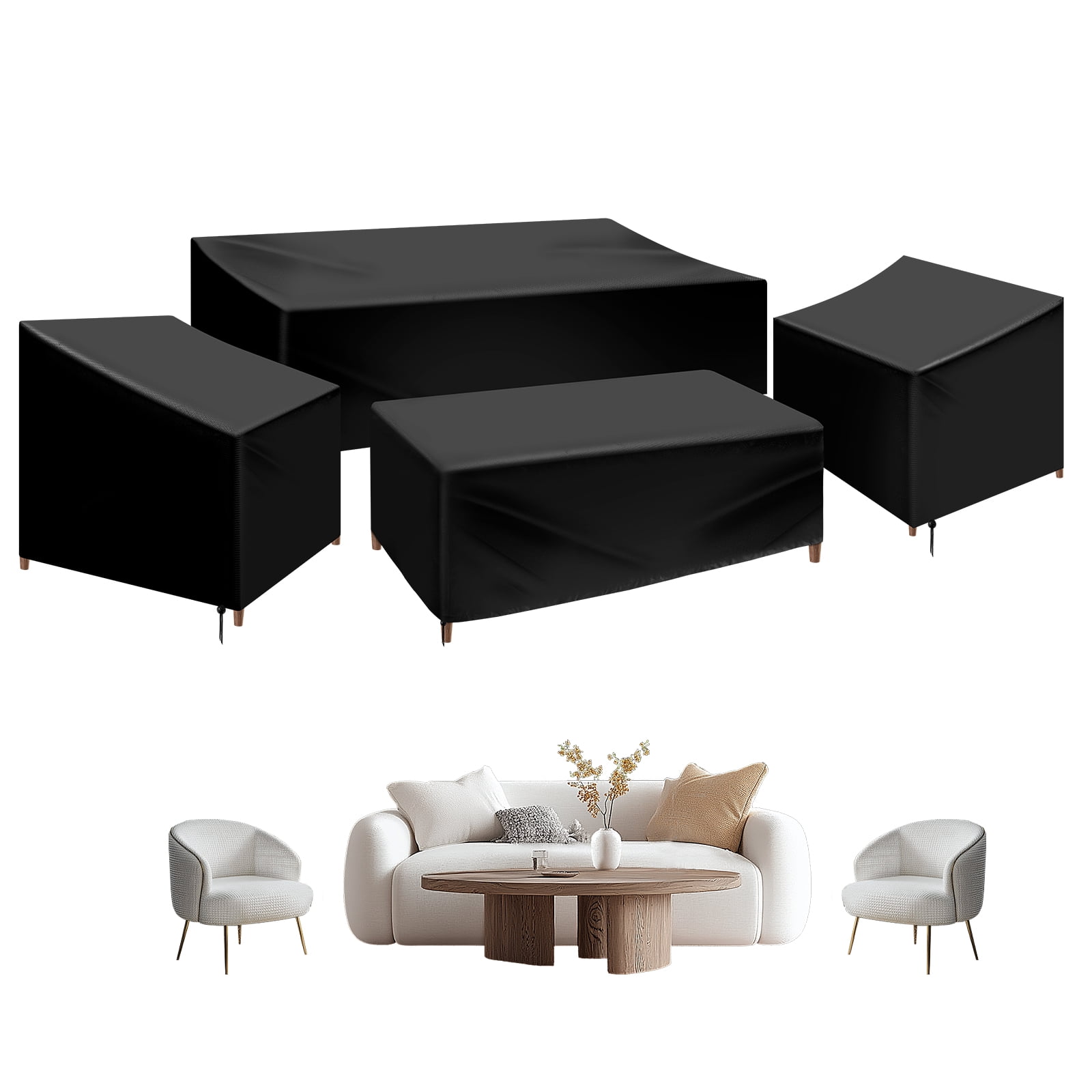 Wekvgz 4 Piece Patio Furniture Cover Set Waterproof 420D Heavy Duty Outdoor Furniture Cover with Windproof Buckle Strap and Adjustable Drawstring Tear-Resistant Sofa Table Chair Protect Cover