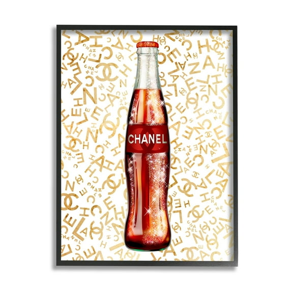 Stupell Industries Trendy Glam Pattern Vintage Style Soda Bottle Graphic Art Black Framed Art Print Wall Art, Design by Ziwei Li