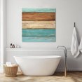 thumbnail image 3 of Farmhouse Aqua Brown Wall Art Painting on Canvas, Vintage Wooden Striped Canvas Art Home Prints Wall Art Framed Modern Artwork for Living Room Bedroom Wall Decor 12x12in, 3 of 9