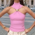 thumbnail image 4 of Tops Sin Mangas con Cuello Halter, Plisados y Torcidos para Mujer, Modernos, Ajustados, Sin Mangas, con Aberturas, para Discoteca Rosa L, 4 of 9